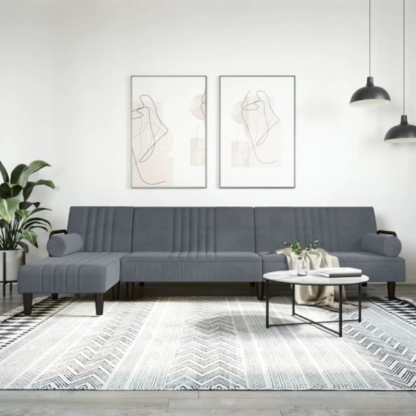 L-formad bäddsoffa mörkgrå 260x140x70 cm sammet