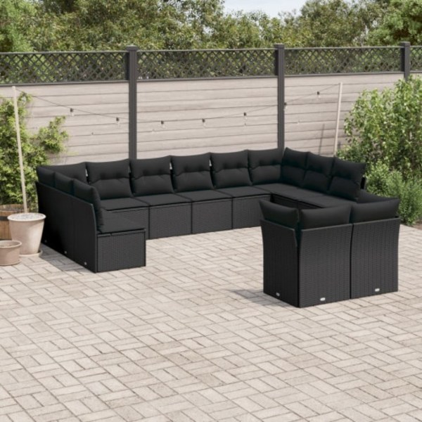 Loungegrupp med dynor 12 delar svart konstrotting