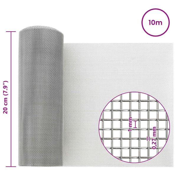 Nätduk 20 x 1000 cm 20 Mesh Rostfritt stål 201 Silver