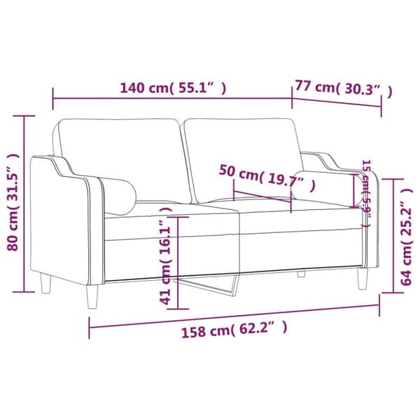 2-sits soffa med prydnadskuddar ljusgrå 140 cm tyg