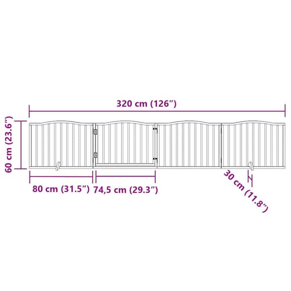 Hundgrind med dörr vikbar 4 paneler vit 320 cm poppel