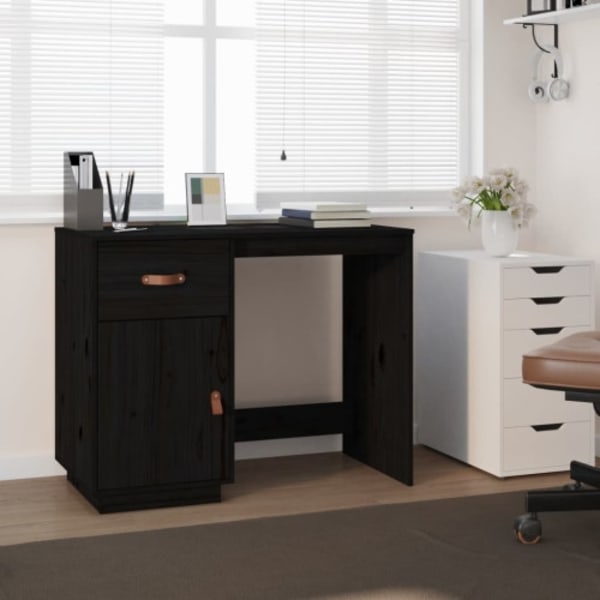 Skrivbord svart 95x50x75 cm massiv furu