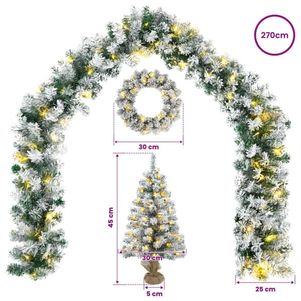 Mini-julgransset 45 cm 125 LED-lampor Varmvit PVC Grön och Vit