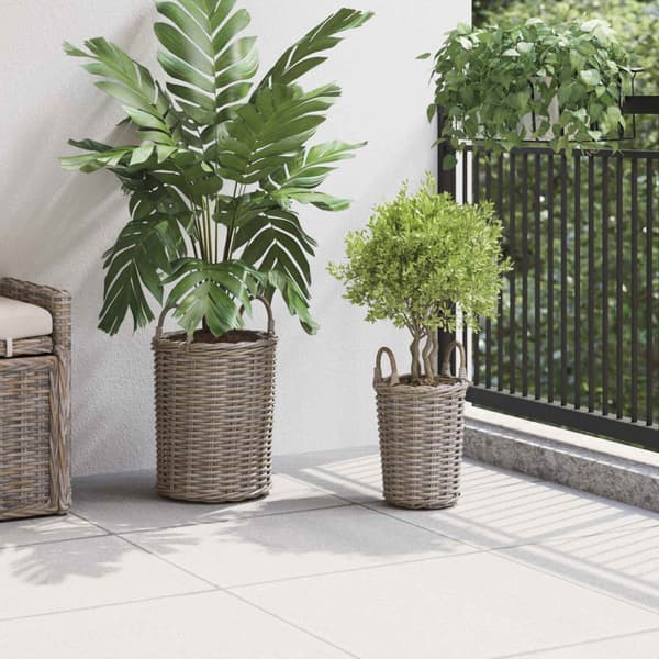 Planteringskorg med lagring 2 pcs Grå Kubu Rattan