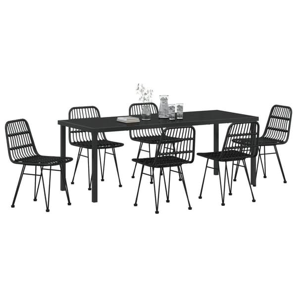 Trädgårdsmöbelset 7 pcs Svart Pulverlackerat stål