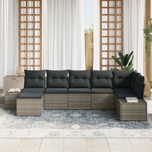 Trädgårdsoffset med kudde med lagring 7 pcs Grå Poly rattan