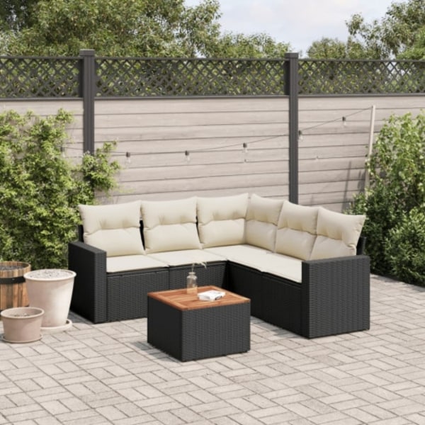 Loungegrupp med dynor 6 delar svart konstrotting