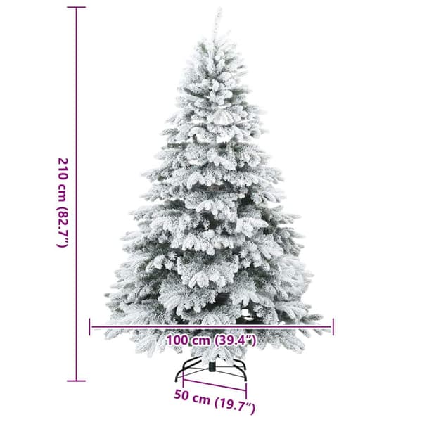 Konstgjord Vikbar Julgran Snö Flocked med stativ Vit 210 cm