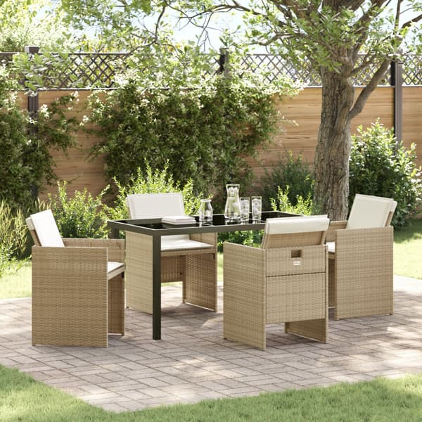 Trädgårdsmöbelset med kudde 5 pcs Beige konstrotting