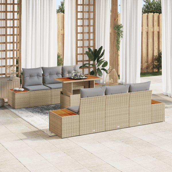 Trädgårdsoffset med lagring 7 pcs Beige Poly rattan