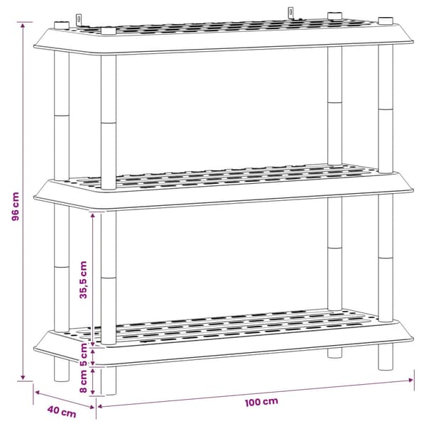 Hyllsystem 3 nivåer 100 x 40 x 96 cm PP Brun