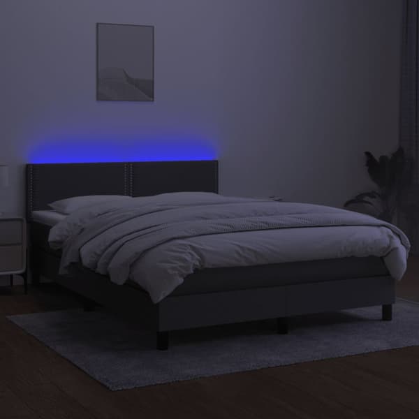 Ramsäng med madrass & LED mörkgrå 140x190 cm tyg