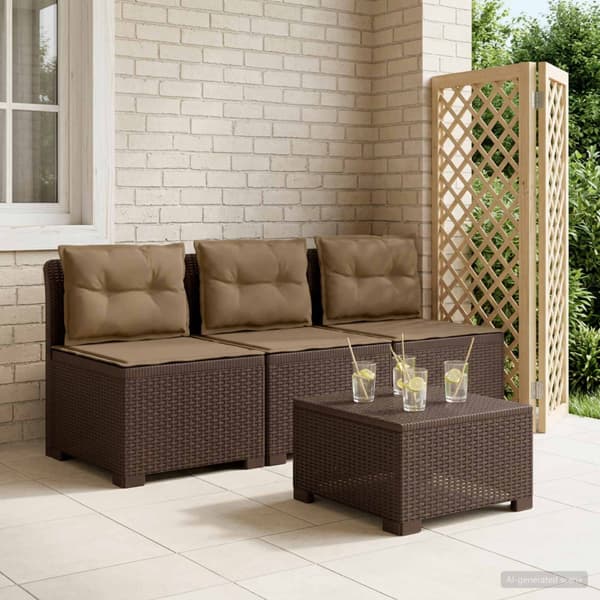 3-sits trädgårdsoffa med kuddar Rattan-look PP Brun