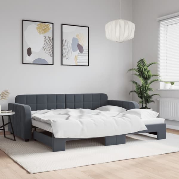 Dagbädd utdragbar mörkgrå 90x190 cm sammet