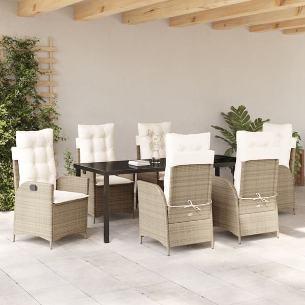 Trädgårdsmöbelset med kudde 7 pcs Beige konstrotting
