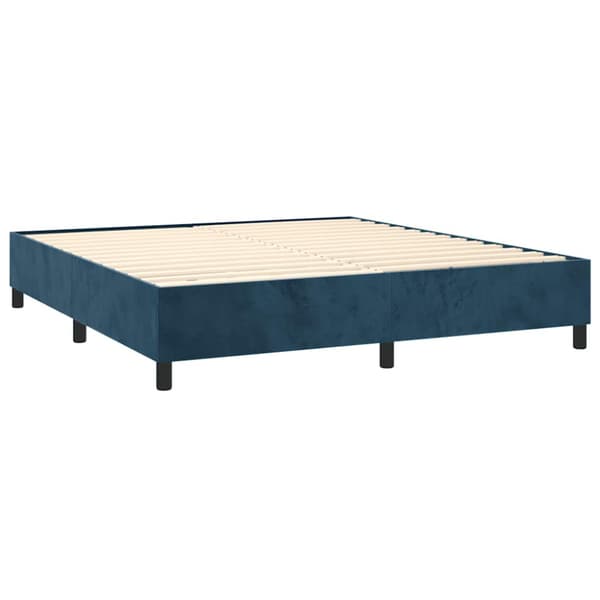 Ramsäng med madrass & LED mörkblå 160x200 cm sammet