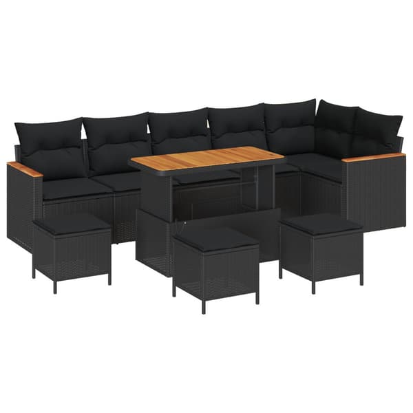 Trädgårdsoffset med kudde 10 pcs Svart Poly rattan