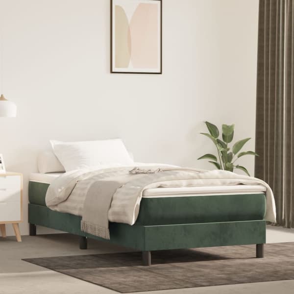 Boxspring-sängram mörkgrön 90x190 cm sammet