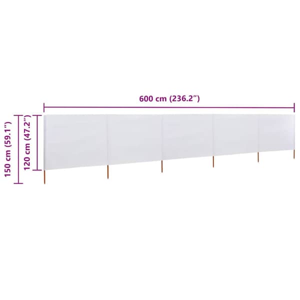 Vindskydd 5 paneler tyg 600x120 cm sandvit