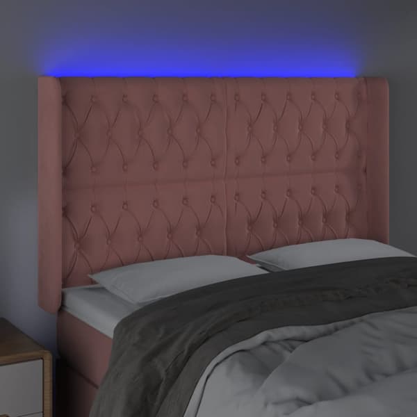 Sänggavel LED rosa 163x16x118/128 cm sammet