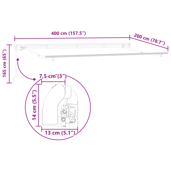 Utdragbar markis Gul 400 x 200 cm tyg