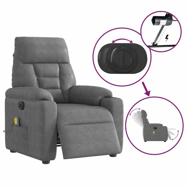 Elektrisk massagefåtölj mörkgrå mikrofibertyg