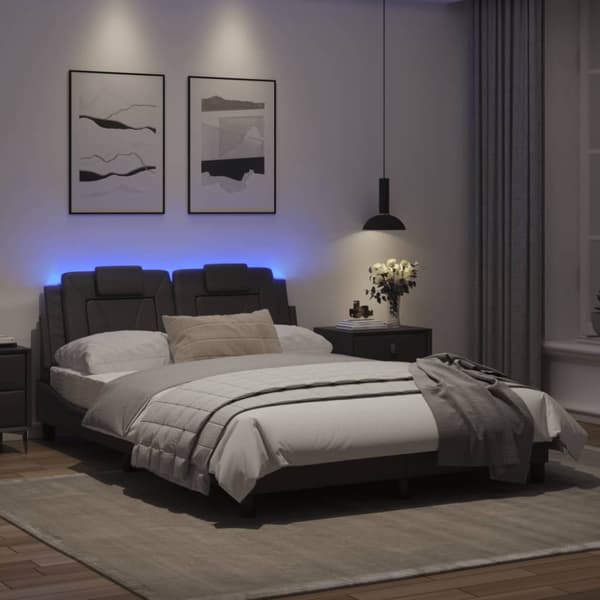 Bed Frame "Viana" with LED without Mattress Grey 120x200 cm