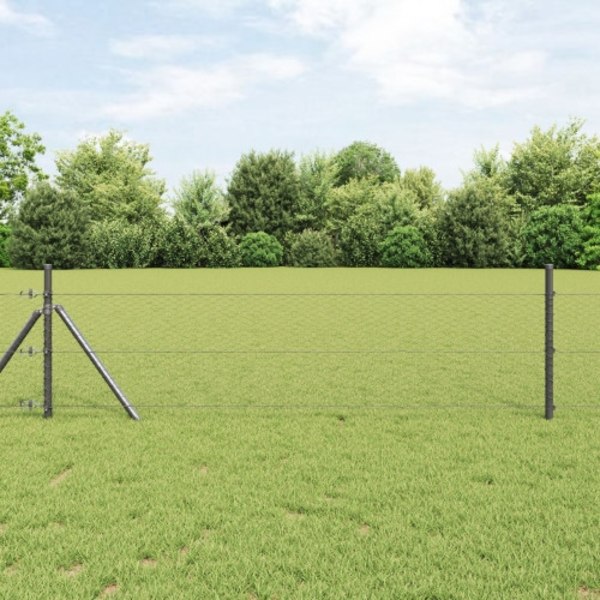 Hexagon Stängsel Grå 0.8x25 m Stål, vidaXL Stängselstolpar 13 st Grå Ø32 mm 120 cm Galvaniserat Stål