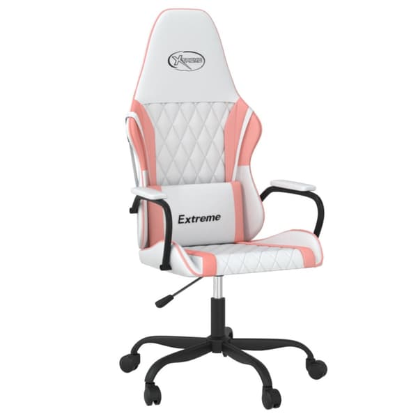 Gamingstol vit och rosa konstläder