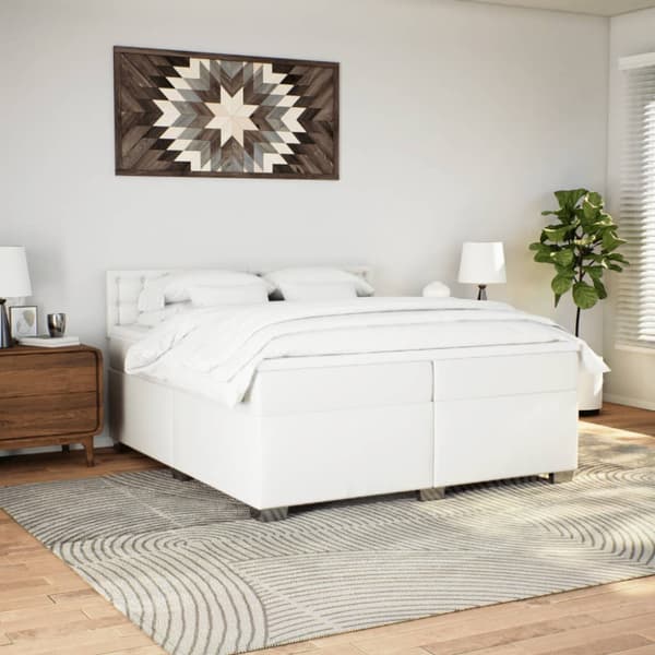 Ramsäng med madrass vit 200x200 cm konstläder