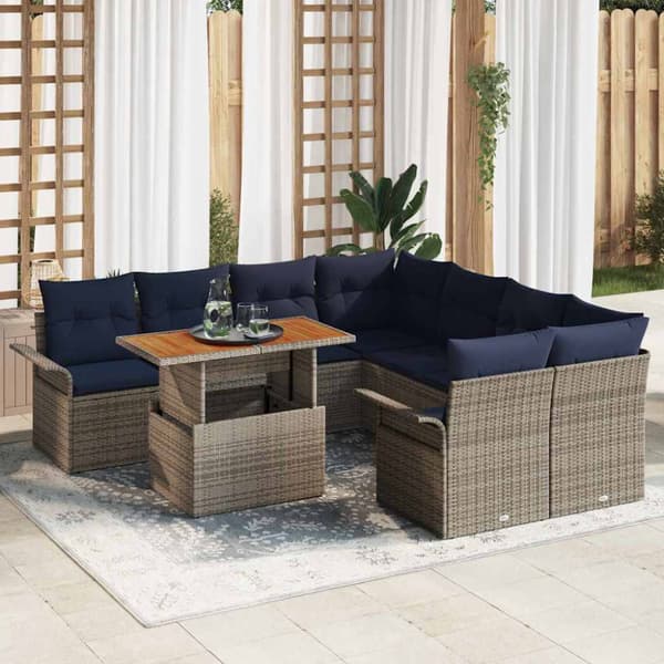 Trädgårdsoffset med lagring 9 pcs Grå Poly rattan