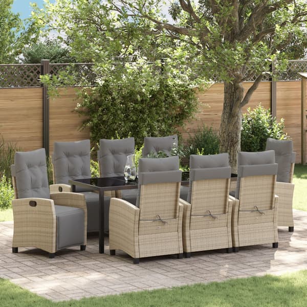 Trädgårdsmöbelset med kudde 9 pcs Beige konstrotting