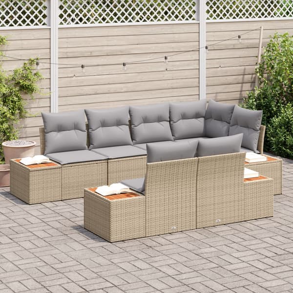 Trädgårdsoffset med kudde 7 pcs Beige konstrotting