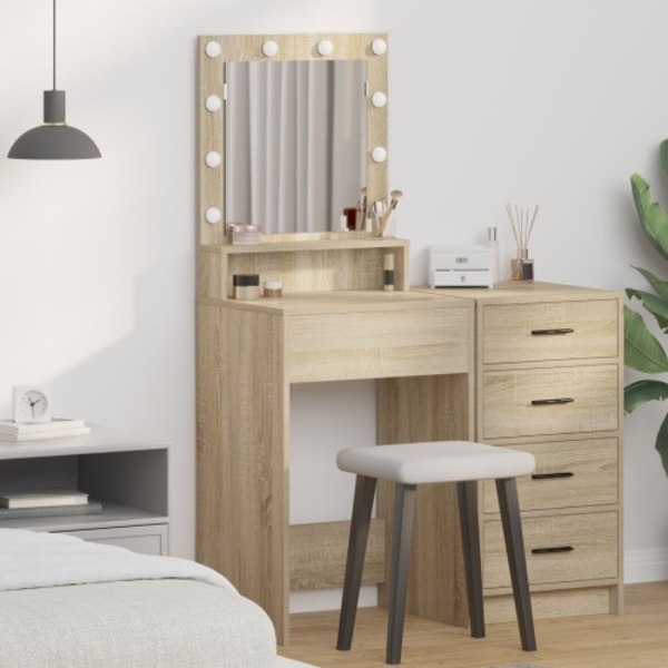 Sminkbord med LED-lampor sonoma-ek 50x41x135 cm