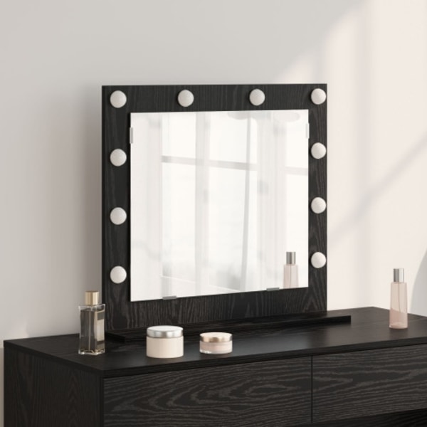 Sminkspegel med LED-lampor Svart Ek 60x55x18 cm