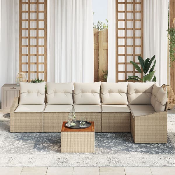 Trädgårdsoffset 7 st Beige och gräddfärgad konstrotting