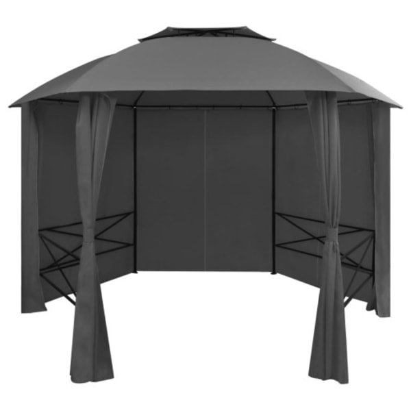 Paviljong med draperier hexagonal 360x265 cm
