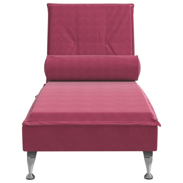 Massageschäslong med bolster vinröd sammet