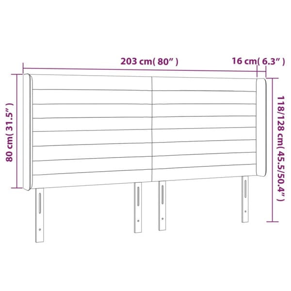 Sänggavel LED mörkgrå 203x16x118/128 cm tyg