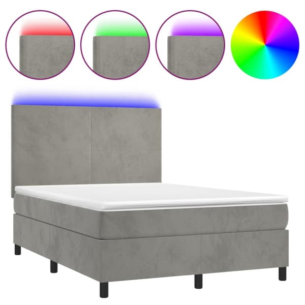 Ramsäng med madrass & LED ljusgrå 140x190 cm sammet