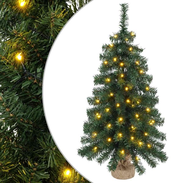 Mini julgran 60 cm 25 LED-lampor Varmvit PVC Grön
