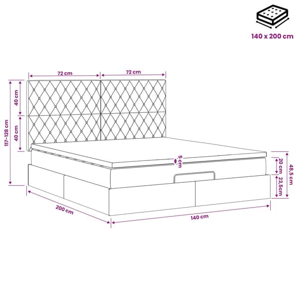 Ottoman säng med madrass Mörkgrå 140 x 200 cm Sammet