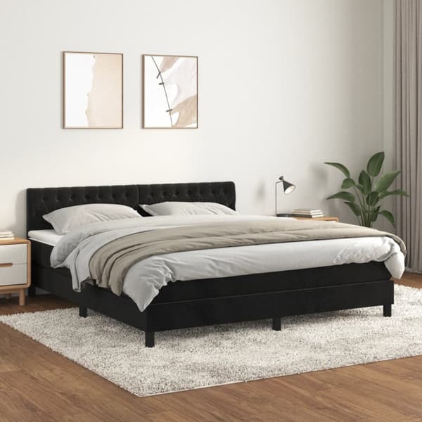 Ramsäng med madrass svart 180x200 cm sammet