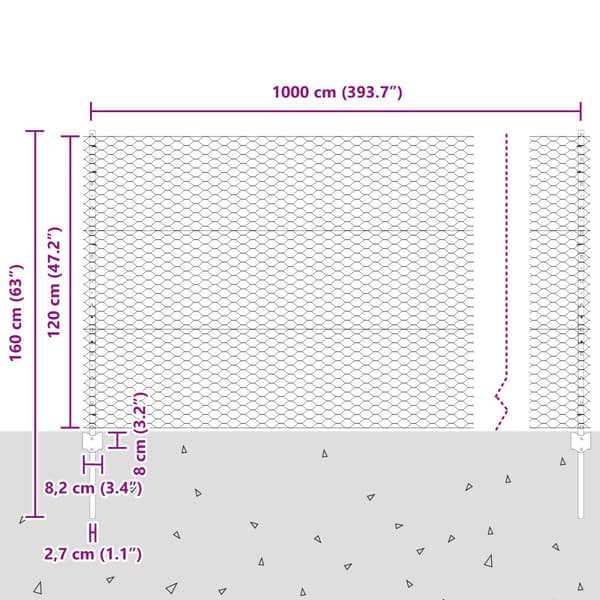 Stängsel med stolpe Silver 1,2 x 10 m Stål