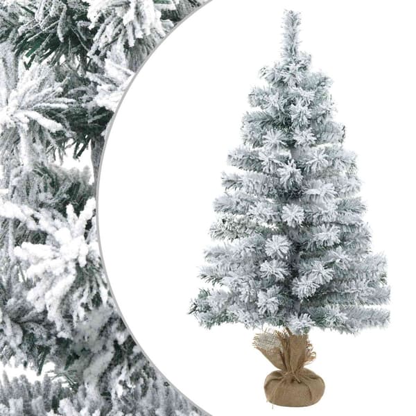 Flockad mini-julgran 90 cm PVC Grön och Vit