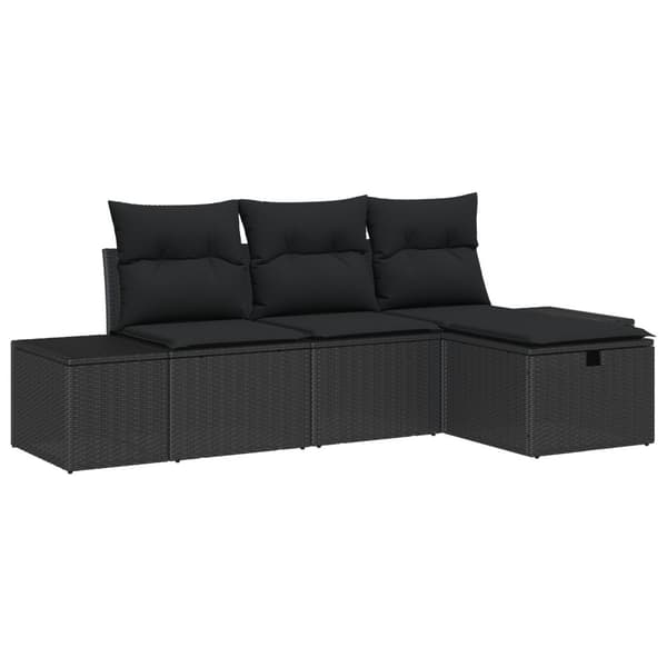 Trädgårdsoffset med kudde 4 pcs Svart Poly rattan