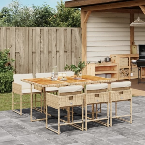 Matgrupp för trädgården med dynor 7 delar beige konstrotting