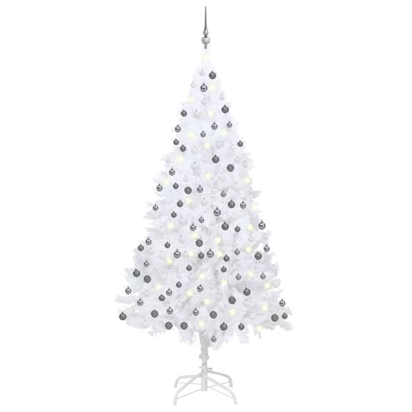 Belyst plastgran med kulor vit 240 cm