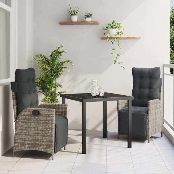 Trädgårdsmöbelset med kudde 3 pcs Grå konstrotting