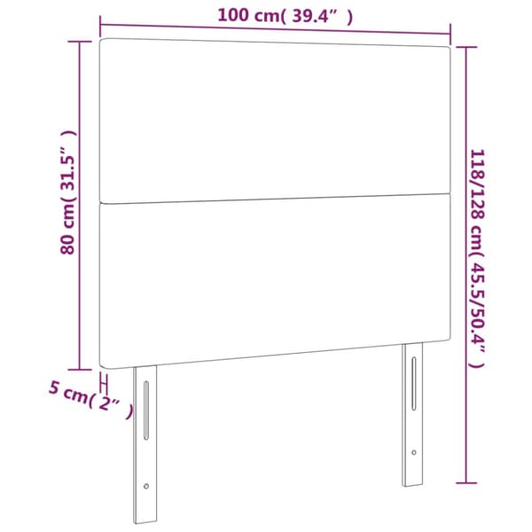 Sänggavel LED gräddvit 100x5x118/128 cm konstläder